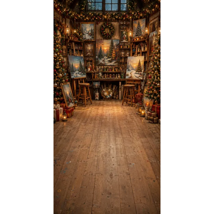 Christmas photo backdrop Enchanted artist's studio