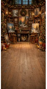 Christmas photo backdrop Enchanted artist's studio