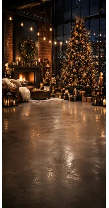 Christmas photo backdrop Golden industrial loft