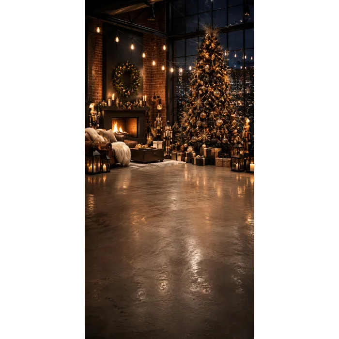 Christmas photo backdrop Golden industrial loft