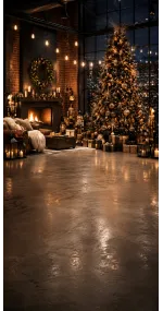 Christmas photo backdrop Golden industrial loft
