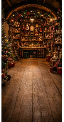 Christmas photo backdrop Christmas elf's workshop