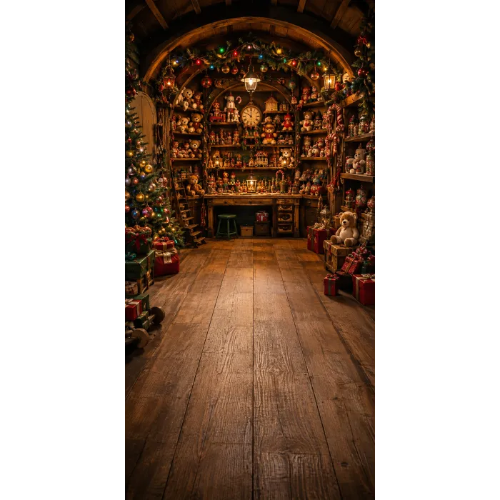 Christmas photo backdrop Christmas elf's workshop