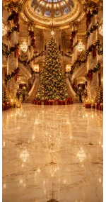 Christmas photo backdrop Illuminated palace with a monumental tree