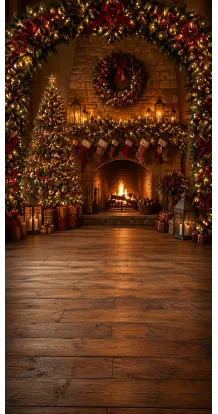 Christmas photo backdrop Cosy fireplace arch