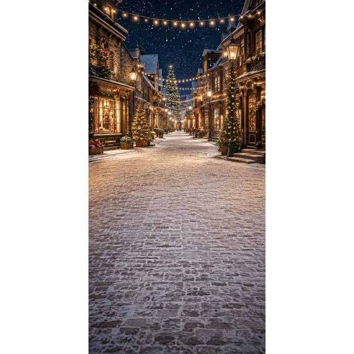 Christmas photo backdrop Christmas street in the snow
