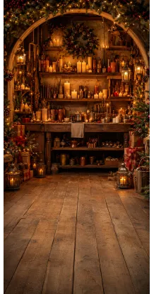 Christmas photo backdrop Cosy candle workshop