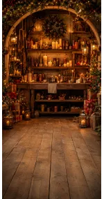 Christmas photo backdrop Cosy candle workshop