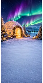 Christmas photo backdrop Igloo village under the aurora