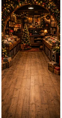 Christmas photo backdrop Vintage record shop