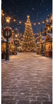 Christmas photo backdrop Great tree on the village square