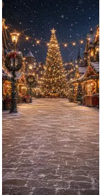Christmas photo backdrop Great tree on the village square