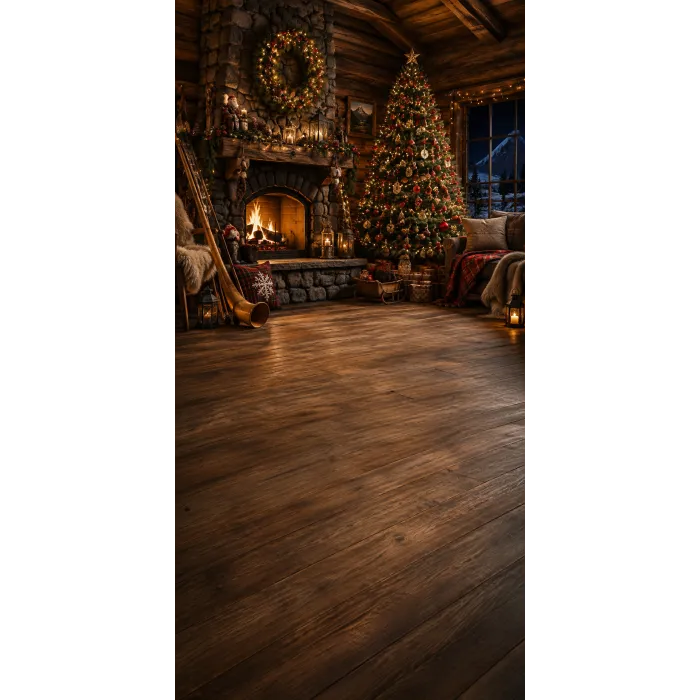 Christmas photo backdrop Rustic Swiss chalet