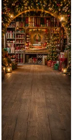 Christmas photo backdrop Cosy gift-wrapping workshop