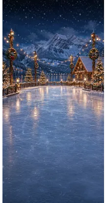 Christmas photo backdrop Magical lakeside ice rink
