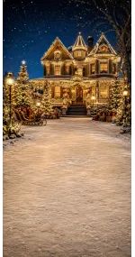 Christmas photo backdrop Illuminated Victorian manor