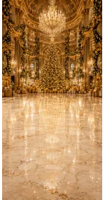 Christmas photo backdrop Golden palace with a grand tree