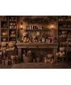 Christmas photo studio backdrop The Teddy Bear Workshop — vintage workshop filled with teddy bears