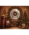 Fond de studio photo de Noël Le Bureau du Père Noël — fenêtre ronde et boîte aux lettres rouge